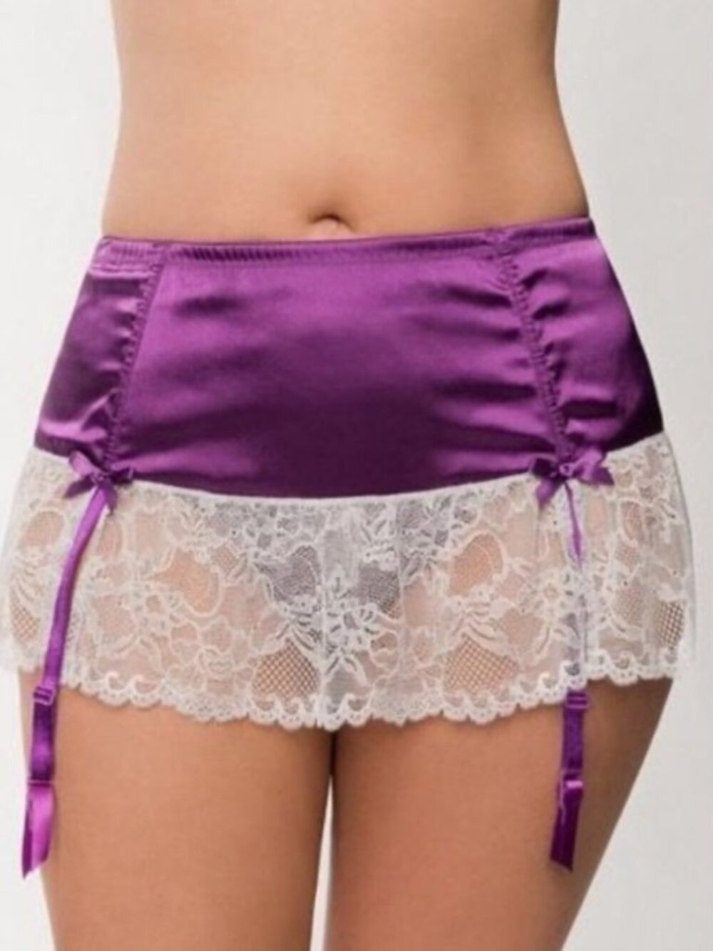 Garter Skirt 18/20 2X Satin Lace Lane Bryant Cacique Purple Plus Size Lingerie